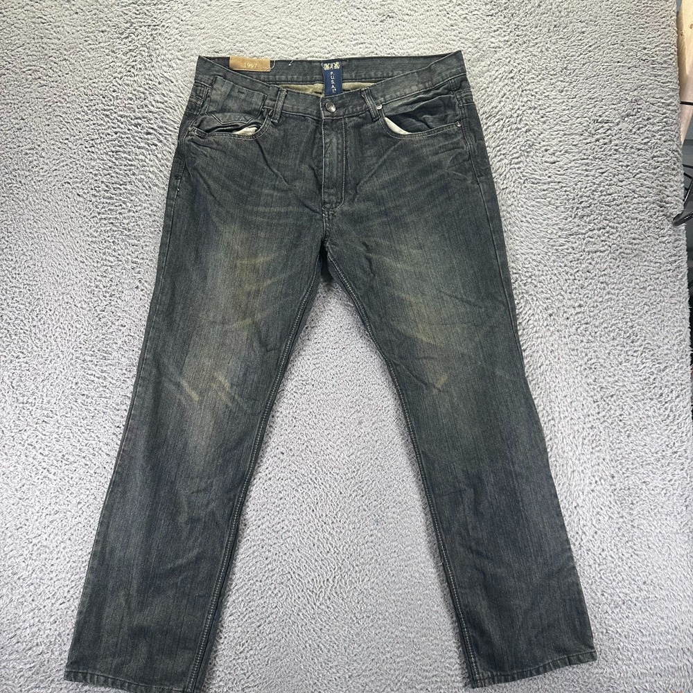 Vintage Fusai Jeans Mens 38x32 Blue Cotton Denim Straight Baggy Faded Workwear